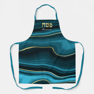 Passover Hebrew Teal, Turquoise & Gold Faux Agate Apron