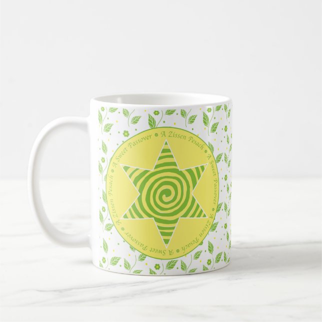 Passover Mug 11oz. "A Sweet Passover" Green/Yellow (Left)