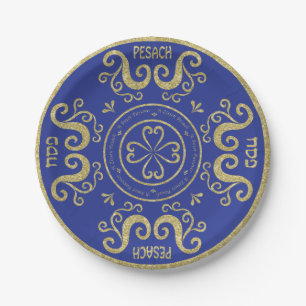 Passover Paper Plate Gold Elegant Pattern