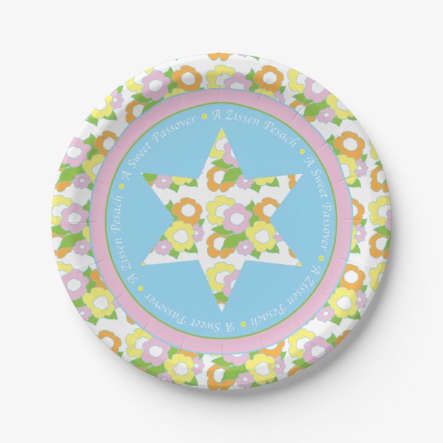 Passover Paper Plate Pastel Floral Pattern (Front)