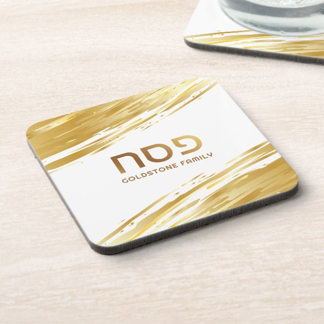Passover Pesach Seder Gold Swash Personallized Coaster (Left Side)
