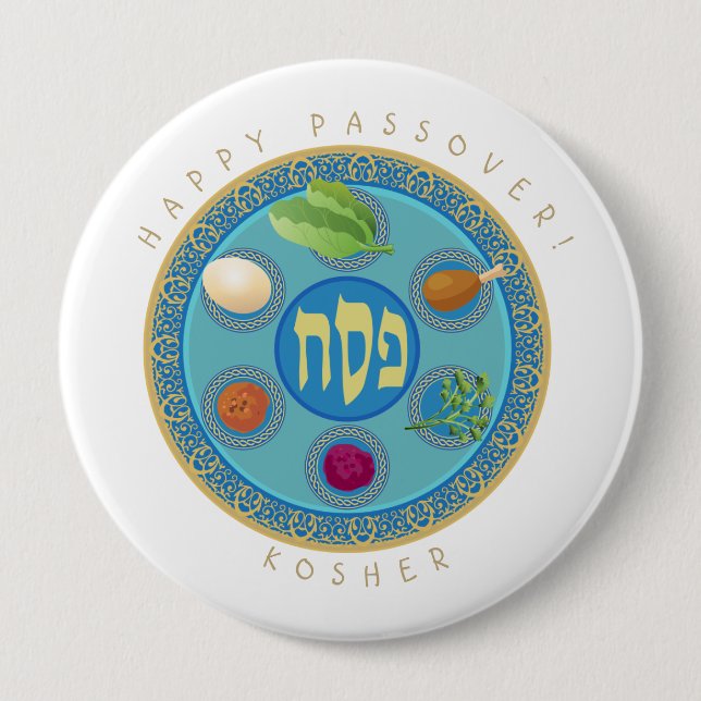 Passover Plate Kosher Pesach 10 Cm Round Badge (Front)
