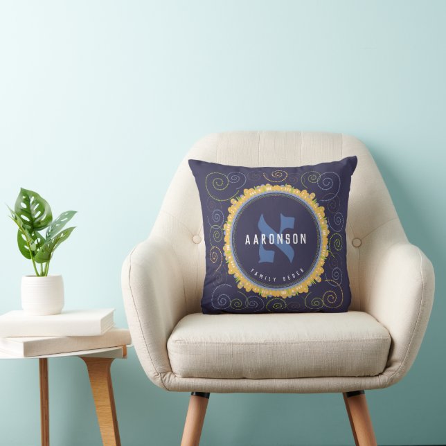 Passover Seder Hebrew Monogram Navy Throw Pillow (Chair)