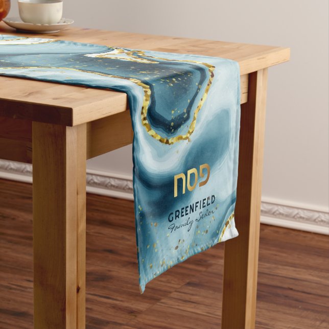 Passover Seder Hebrew Teal Agate Personalised Medi Medium Table Runner (In Situ)