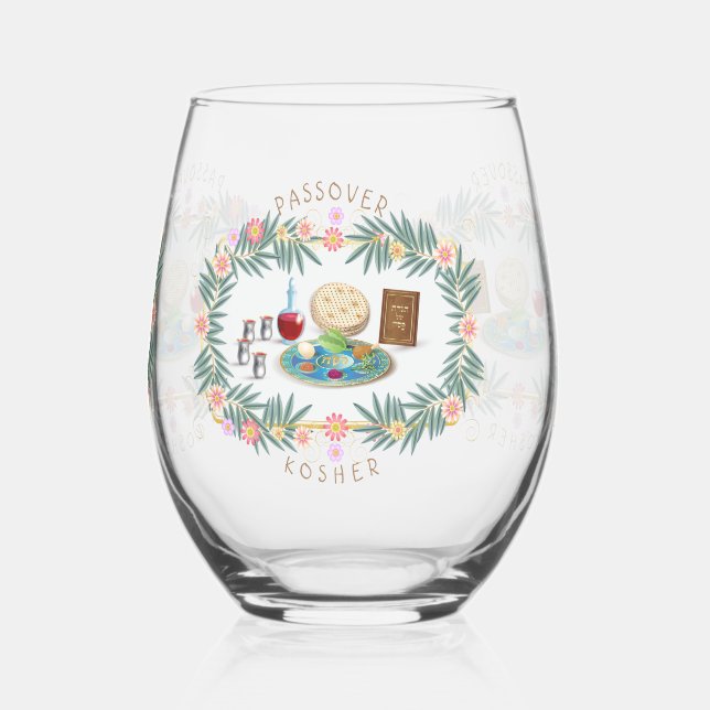 Passover Seder Kosher Pesach Matzah Stemless Wine Glass (Left)