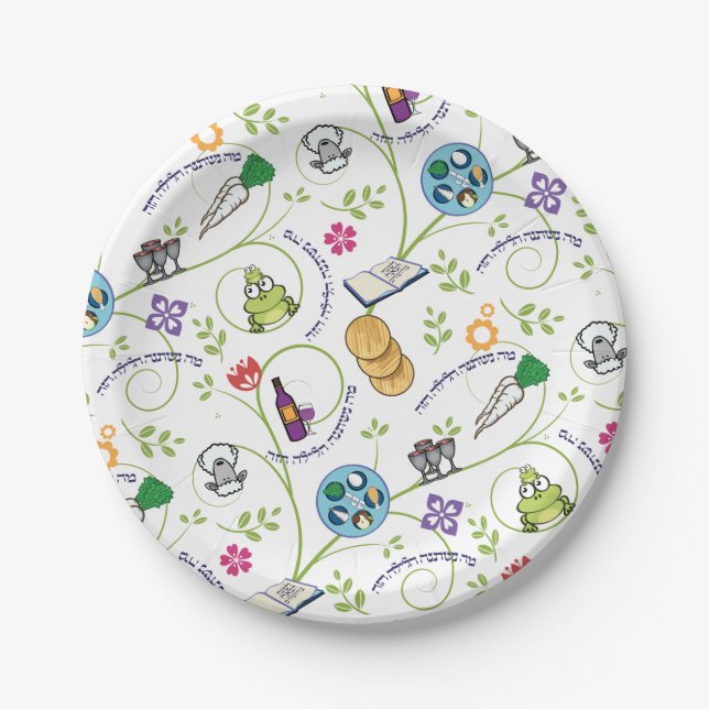 Passover Seder Matzah Wine Frogs Whimsy  & Fun Paper Plate (Front)