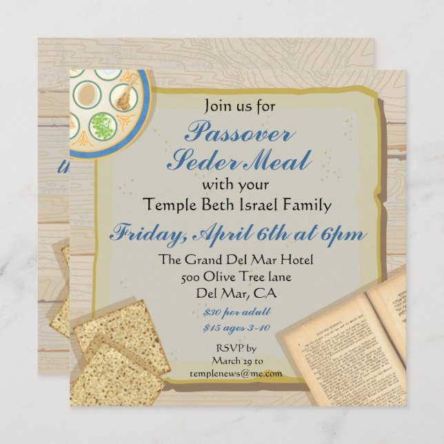 Passover Seder meal party invitation (Front/Back)