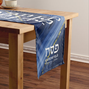 Passover Seder Modern Hebrew Blue Agate Medium Table Runner