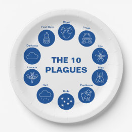 Passover Seder The 10 Plagues Blue and White Paper Plate