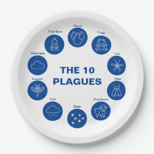 Passover Seder The 10 Plagues Blue and White  Paper Plate