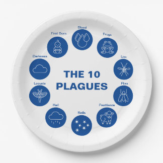 Passover Seder The 10 Plagues Blue and White Paper Plate