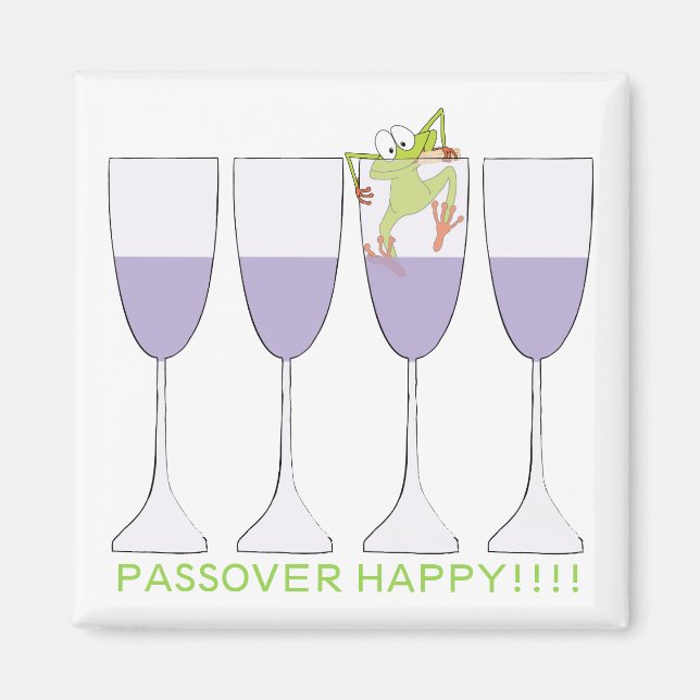 Passover Square Magnet "Wine and Frog" (Front)