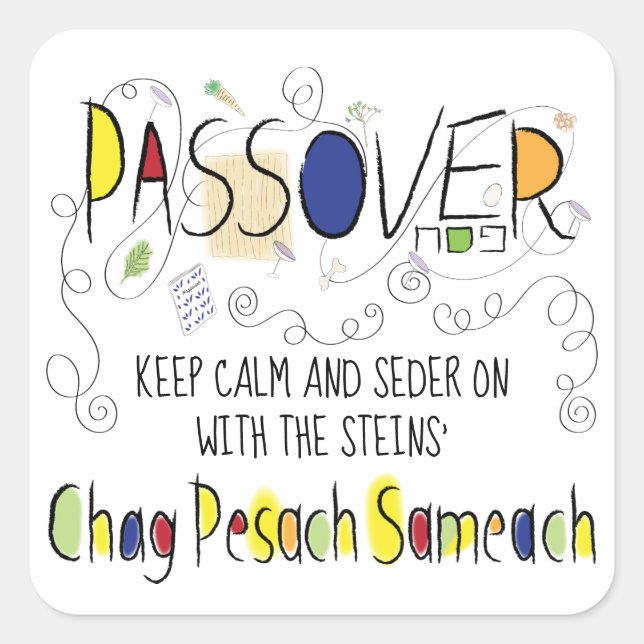 Passover Sticker Square "Seder On" (Front)