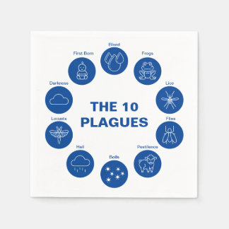 Passover The 10 Plagues Blue and White Sedar Napkin
