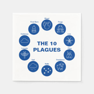 Passover The 10 Plagues Blue and White Seder Napkin
