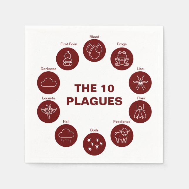 Passover The 10 Plagues Red and White Seder Napkin (Front)