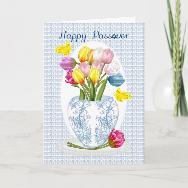 Passover Tulip And Butterfly Greeting Card (Front)