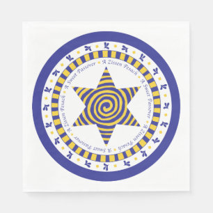 Passover White Standard Napkins "Blue/Yellow Star"