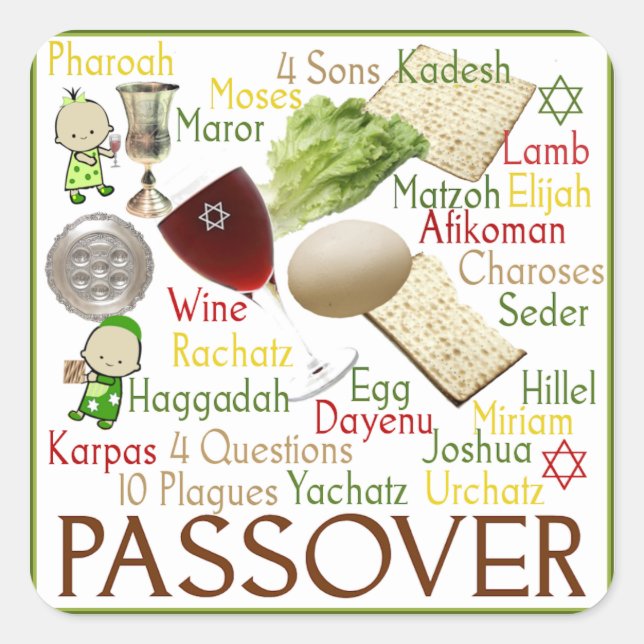 Passover Words and Symbols Square Sticker (Front)