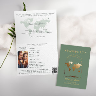 Passport Boho Arch Sage Green Destination Wedding Invitation