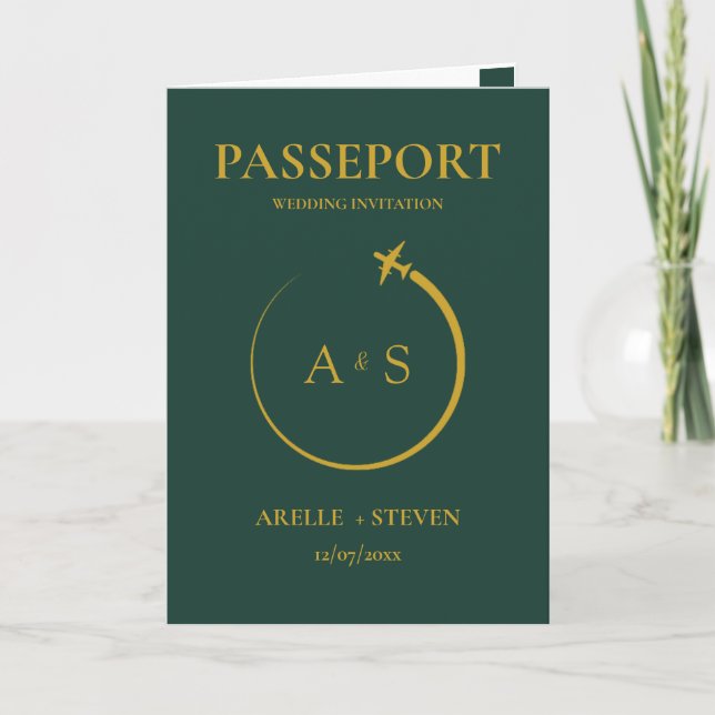 Passport Destination Faux gold Wedding Invitation (Front)