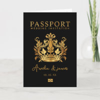 Passport Destination Wedding Faux gold invitation