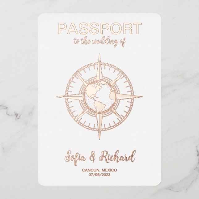 Passport Destination Wedding Gold Foil World Map (Front)