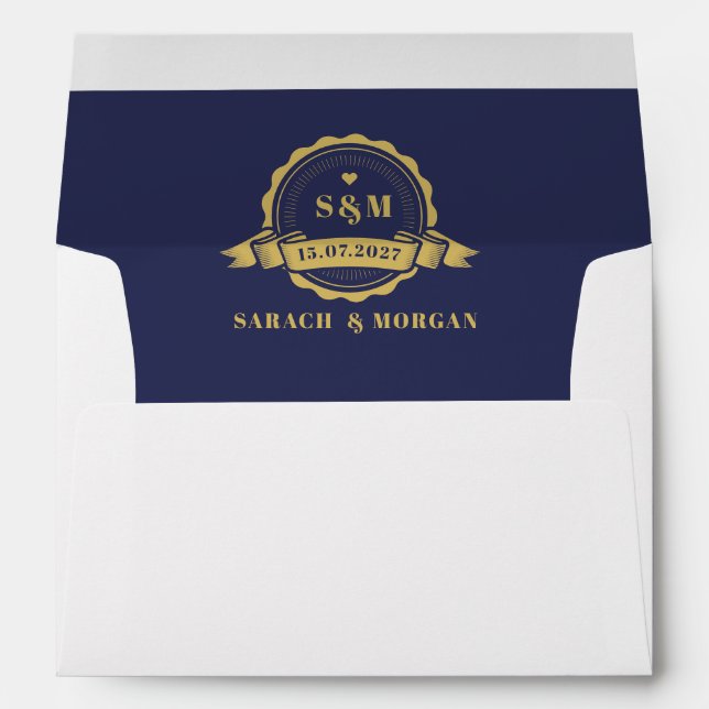Passport Destination Wedding Monogram Navy Blue  Envelope (Back (Bottom))