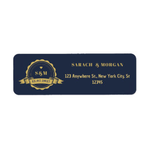 Passport Destination Wedding Monogram Navy Blue Return Address Label