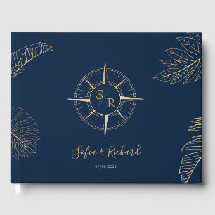 Passport Destination Wedding Palm Compass Monogram Guest Book