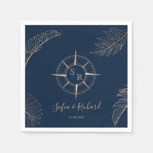 Passport Destination Wedding Palm Compass Monogram Napkin