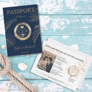 Passport Destination Wedding Palm Plane Monogram Invitation