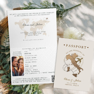 Passport Faux Gold Beige Italy Destination Wedding Invitation