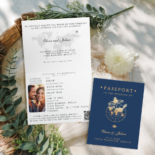 Passport Faux Gold Navy Mexico Destination Wedding Invitation