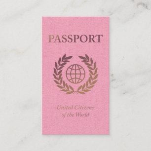 passport gold and pink with social media links business card