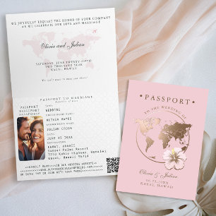 Passport Map Hibiscus Tropical Destination Wedding Invitation