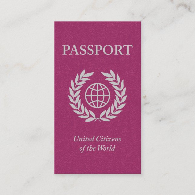 passport pink with social media links business card (Front)