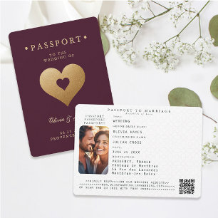 Passport Red Faux Gold Hearts Destination Wedding Invitation