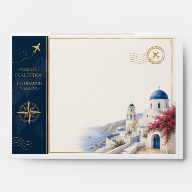 Passport Santorini Wedding Addressed Envelope (Front)
