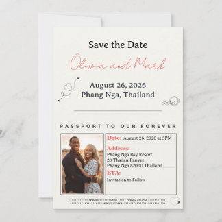 Passport Save the Date – Teal & Coral | Tropical Invitation