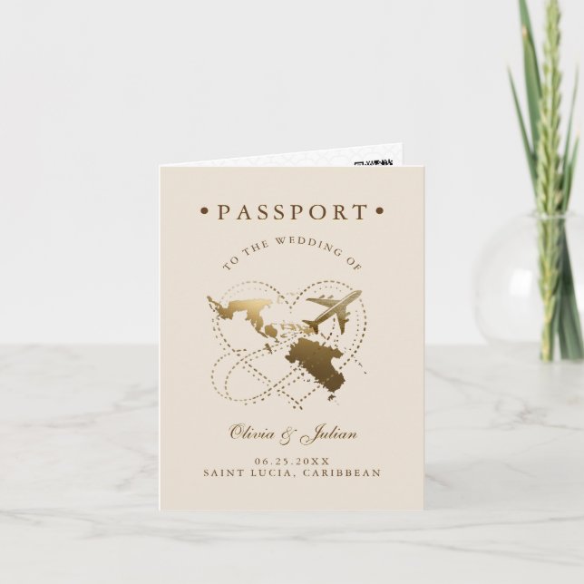 Passport St. Lucia Caribbean Destination Wedding Invitation (Front)