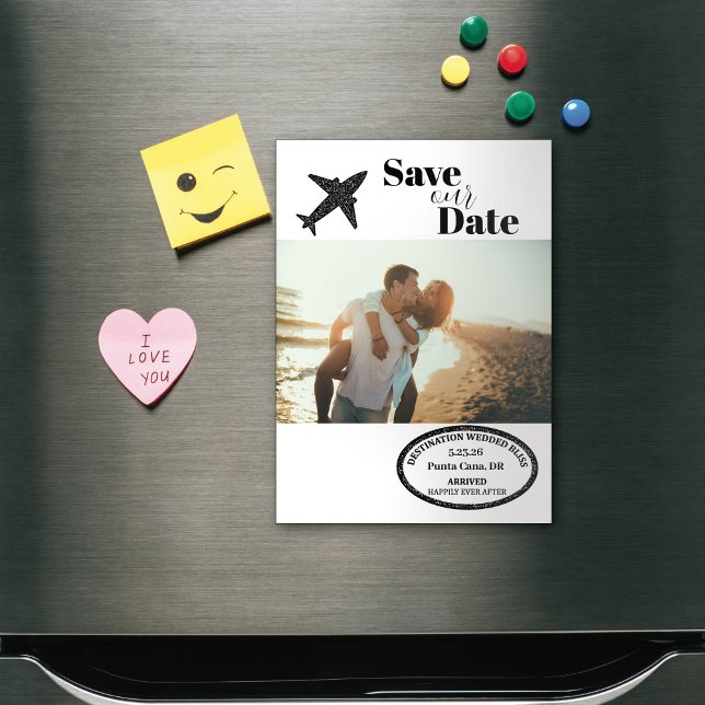 Passport Stamp Destination Wedding Save the Date Magnetic Invitation (Creator Uploaded)