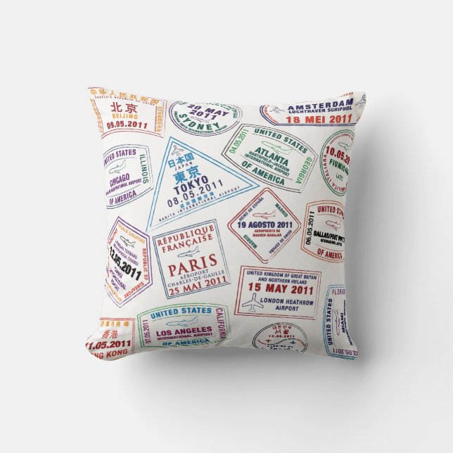 Passport Stamp Pattern Print Cushion (Front)