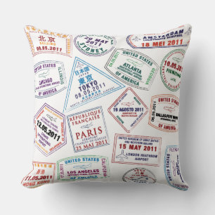 Passport Stamp Pattern Print Cushion