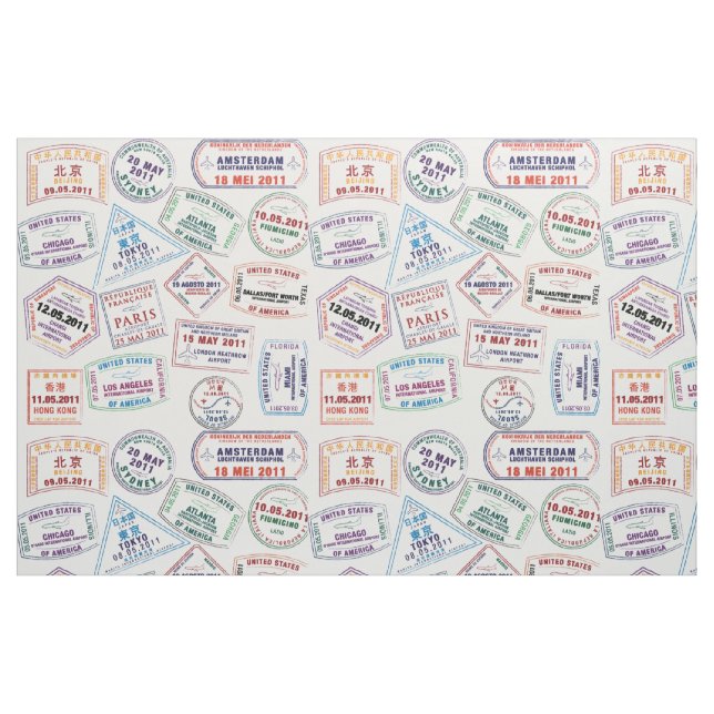 Passport Stamp Pattern Print Fabric (Fat Quarter)