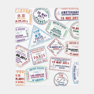 Passport Stamp Pattern Print Fleece Blanket
