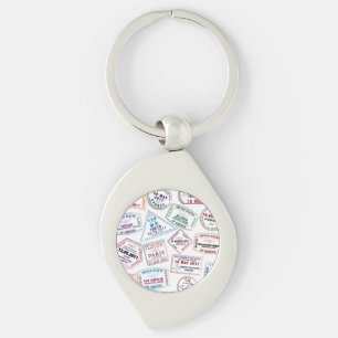 Passport Stamp Pattern Print Key Ring