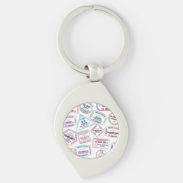 Passport Stamp Pattern Print Key Ring (Front)