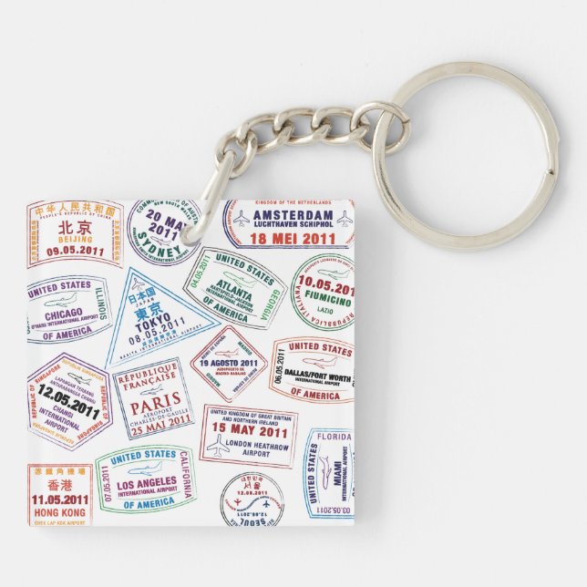 Passport Stamp Pattern Print Key Ring (Back)