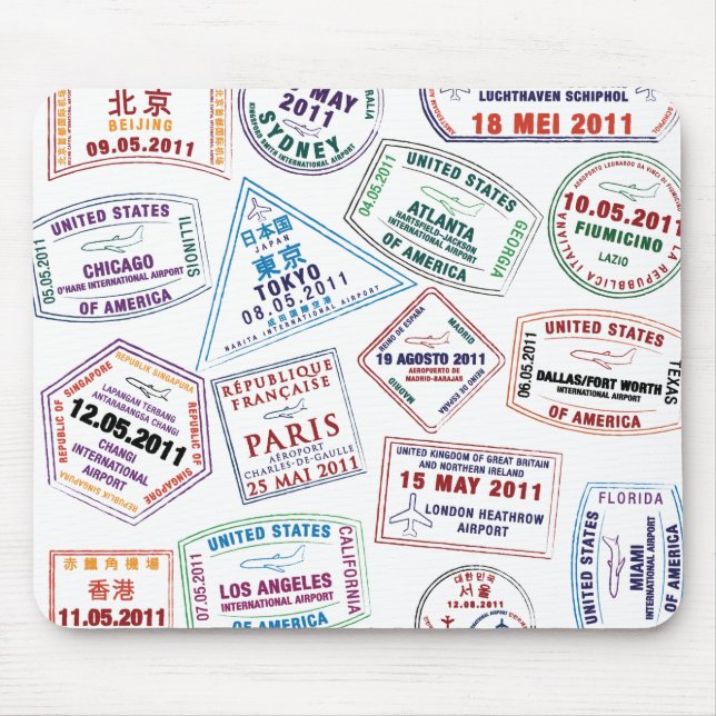 Passport Stamp Pattern Print Mouse Pad (Front)